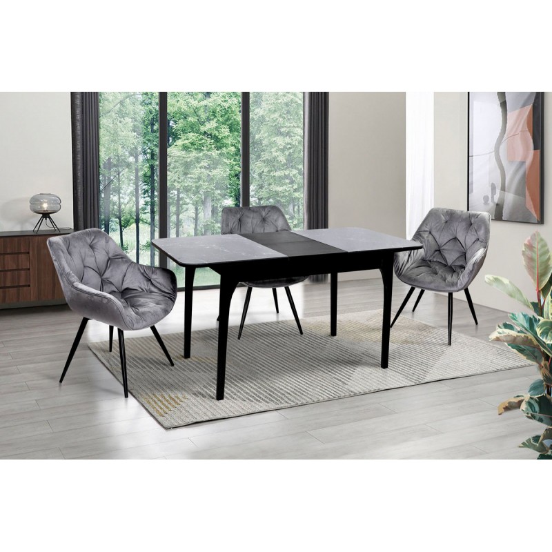 Стіл Фієста (110+35)*70, чорний/мрамор чорний Мікс меблі