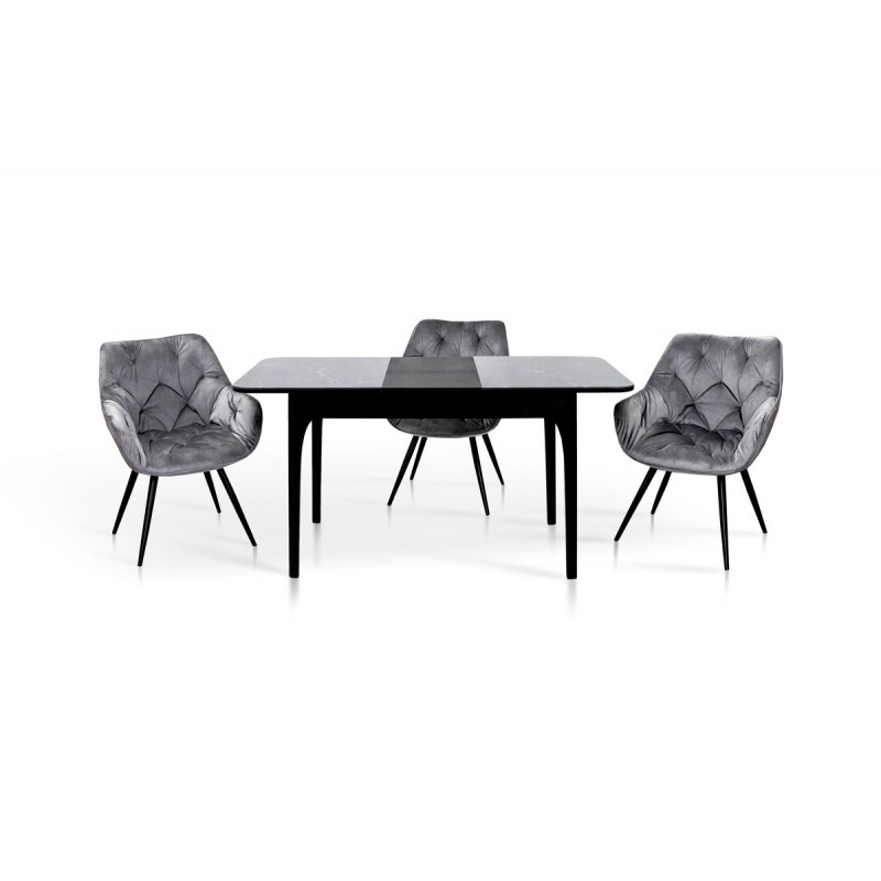 Стіл Фієста (110+35)*70, чорний/мрамор чорний Мікс меблі