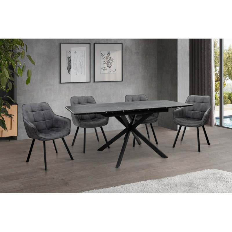 Стіл Річард 140(+40)*85 чорний метал/мрамор чорн Мікс меблі