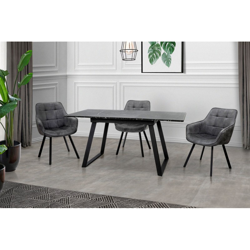 Стіл Тандем 120(+40)*75 чорний метал/мрамор чорн Мікс меблі