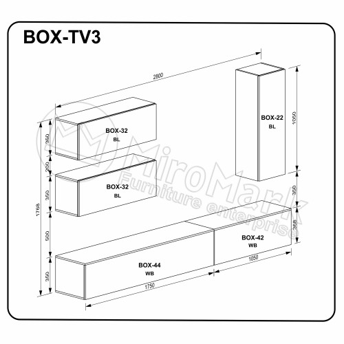 Модульна вітальня BOX-TV3 BX-TV3-WB/BL МіроМарк