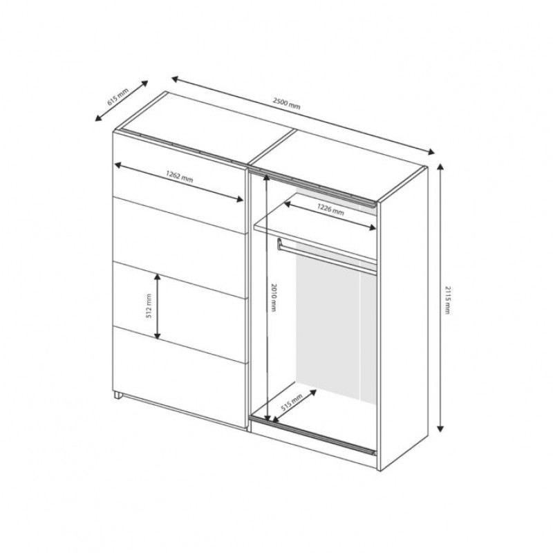 Шафа-купе 2,5м  AS-25-WB МіроМарк