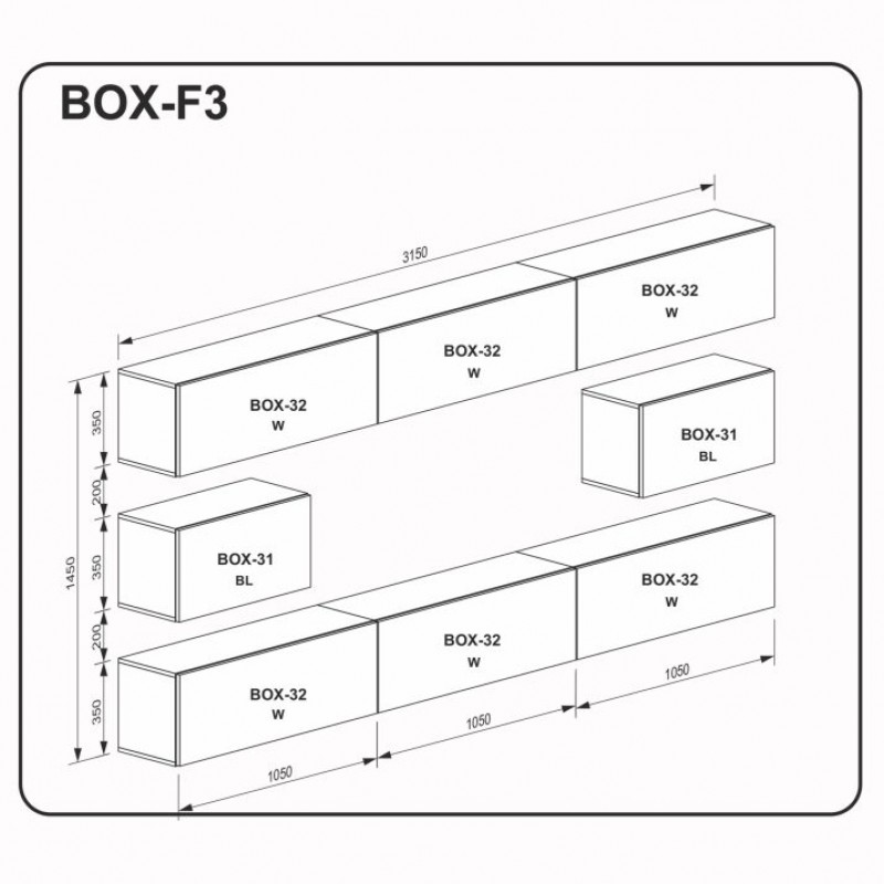 Модульна вітальня BOX-F3 BX-F3-WB/BL МіроМарк