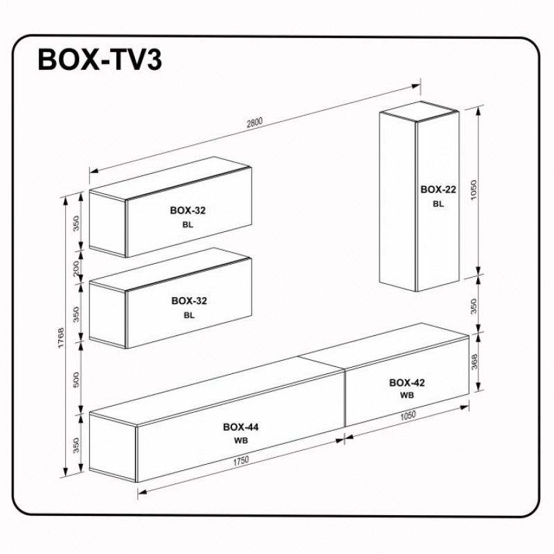 Модульна вітальня BOX-TV2 BX-TV2-WB/BL МіроМарк