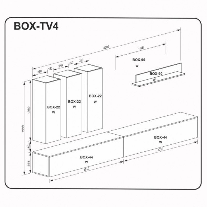Модульна вітальня BOX-TV4 BX-TV4-WB МіроМарк