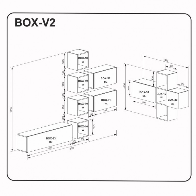 Модульна вітальня BOX-V2 BX-V2-WB/BL МіроМарк
