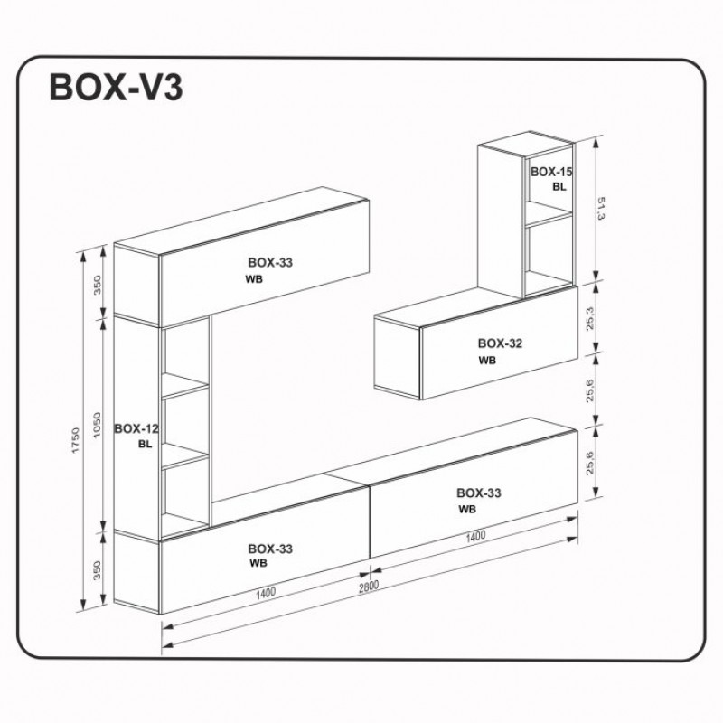 Модульна вітальня BOX-V3 BX-V3-WB/BL МіроМарк
