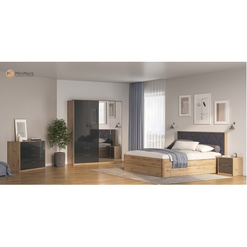 Модульна спальня Раймонд (Raymond) Дуб Артізан Мат Антрацит МіроМарк