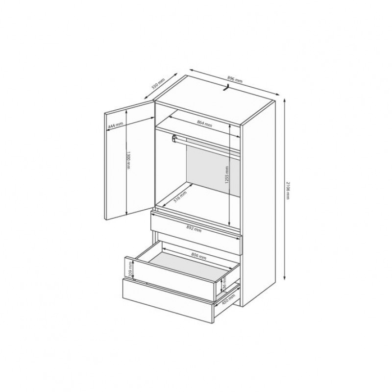 Шафа 2дв. 3шх. Тео TO-21-AG МіроМарк