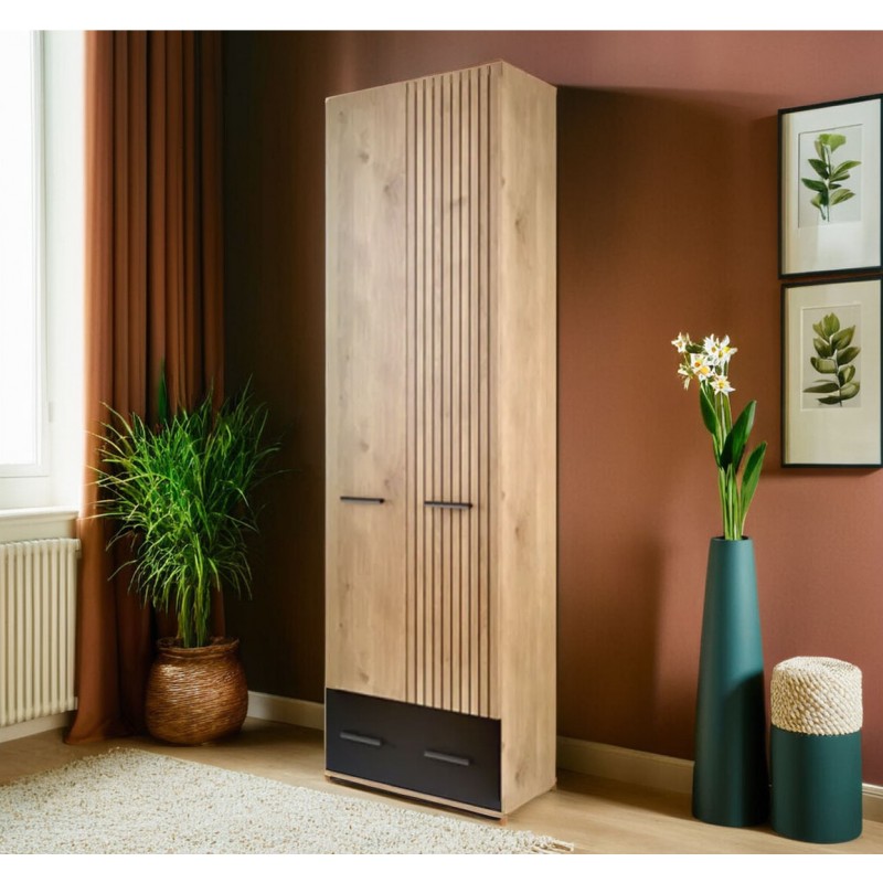 Шафа Світ Меблів Амбре 2-дверна з шухлядою 60 см, дуб білий / чорний