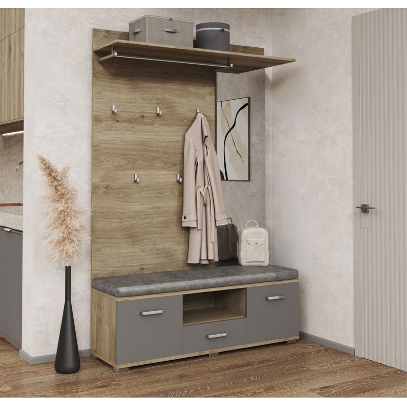 Передпокій Світ Меблів Бруна 130 см, дуб білий / сіра мишка