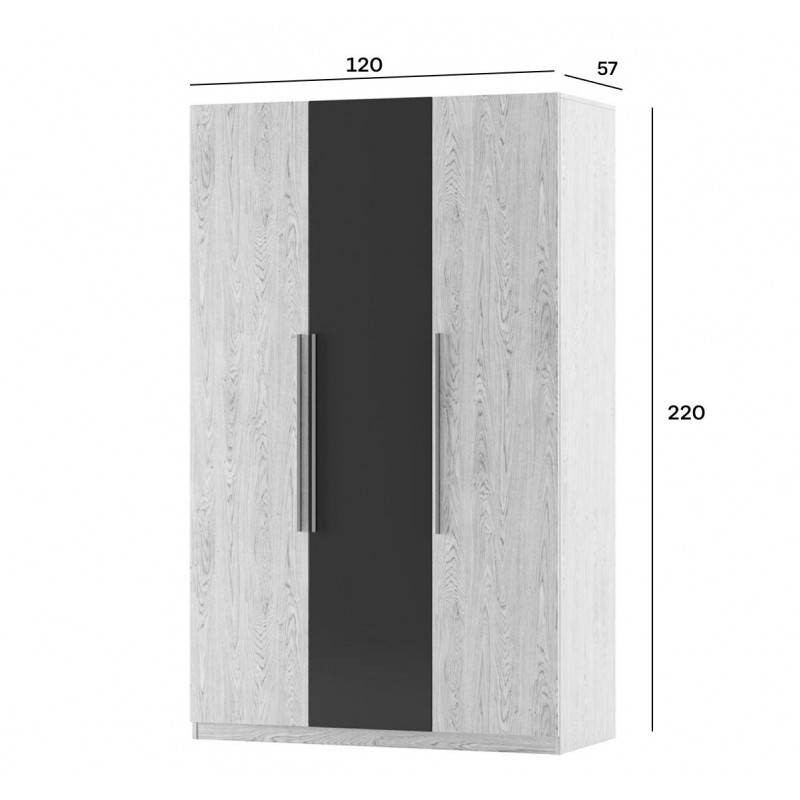 Шафа Світ Меблів Лілея Нова 3-дверна 120 см Артвуд світлий / Артвуд світлий, антрацит