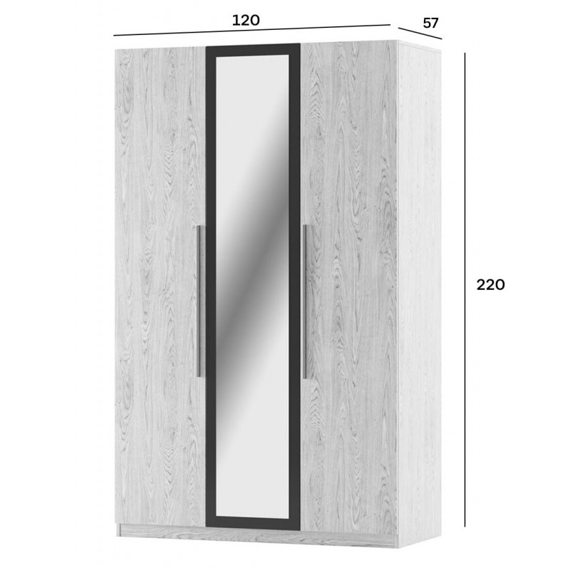Шафа Світ Меблів Лілея Нова 3-дверна з дзеркалом 120 см Артвуд світлий / Артвуд світлий, антрацит
