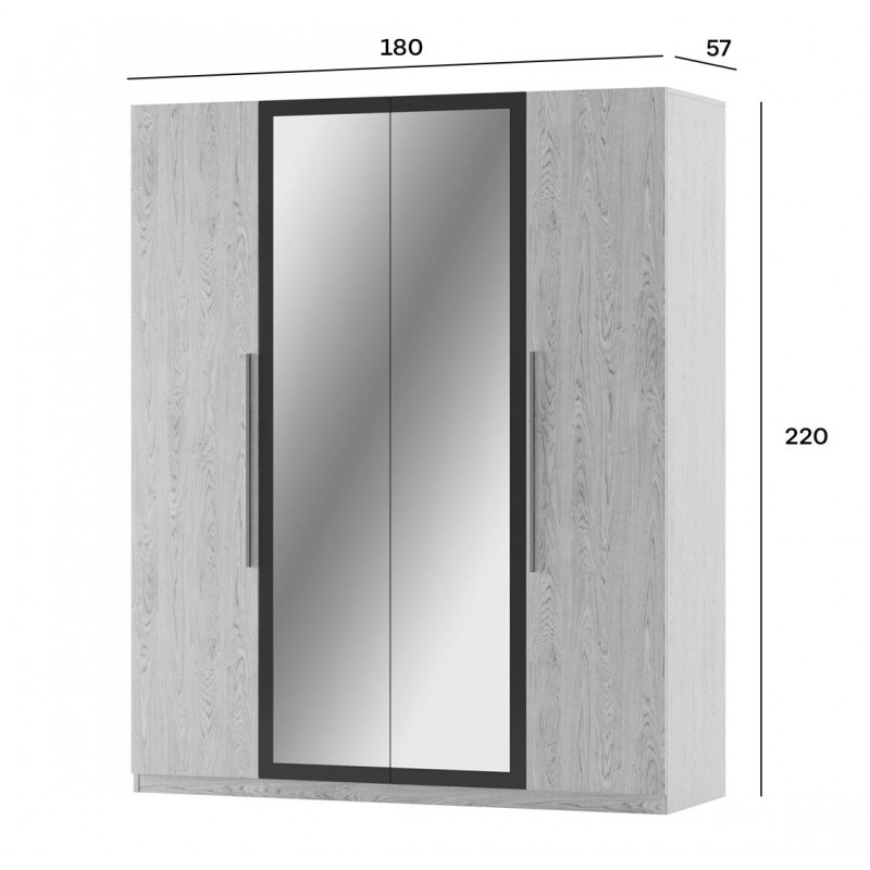 Шафа Світ Меблів Лілея Нова 4-дверна з дзеркалом 180 см Артвуд світлий / Артвуд світлий, антрацит