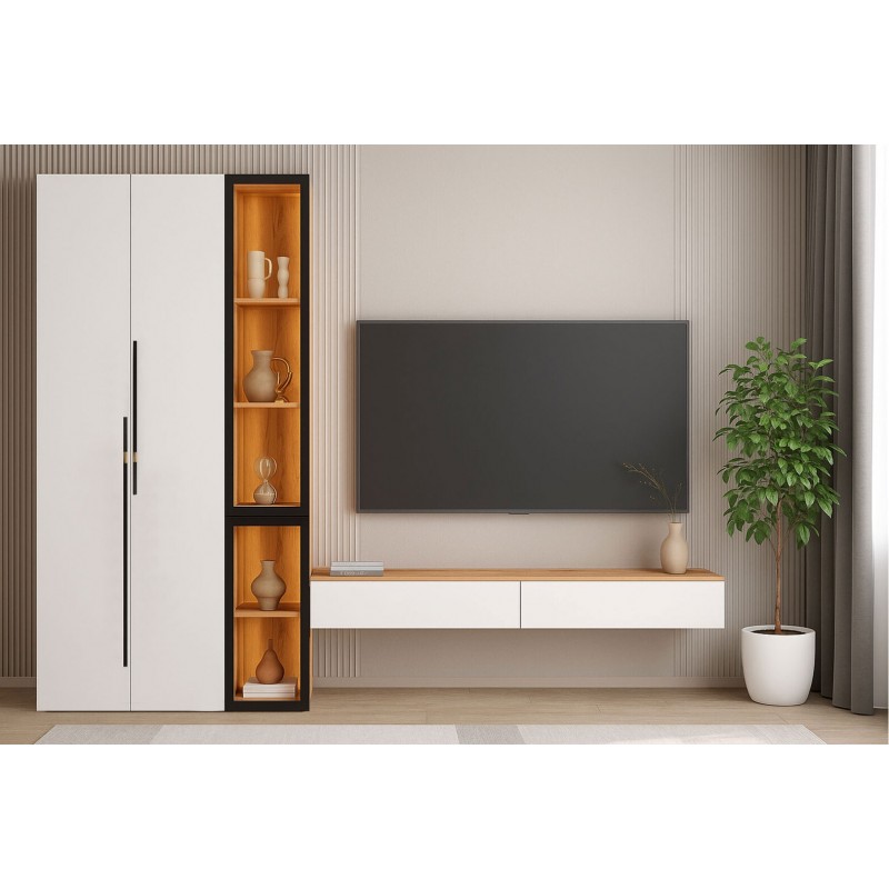 Стінка у вітальню Світ Меблів Спейс з вітриною 280 см, дуб аппалачі / німфея альба