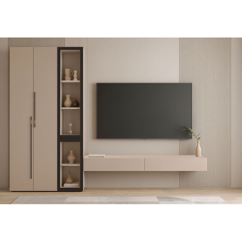 Стінка у вітальню Світ Меблів Спейс з вітриною 280 см, кашемір