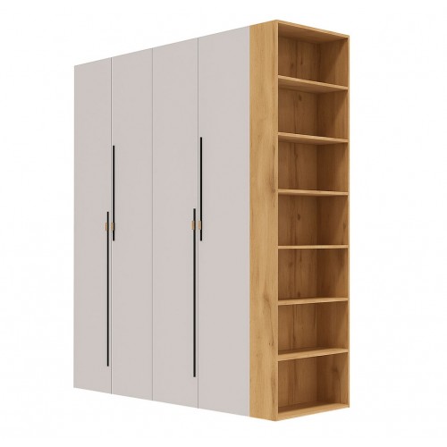 Шафа Світ Меблів Спейс чотиридверна з боковими полицями 180х220х57 см, дуб аппалачі / кашемір