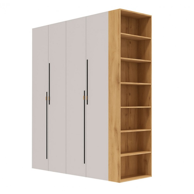 Шафа Світ Меблів Спейс чотиридверна з боковими полицями 180х220х57 см, дуб аппалачі / кашемір