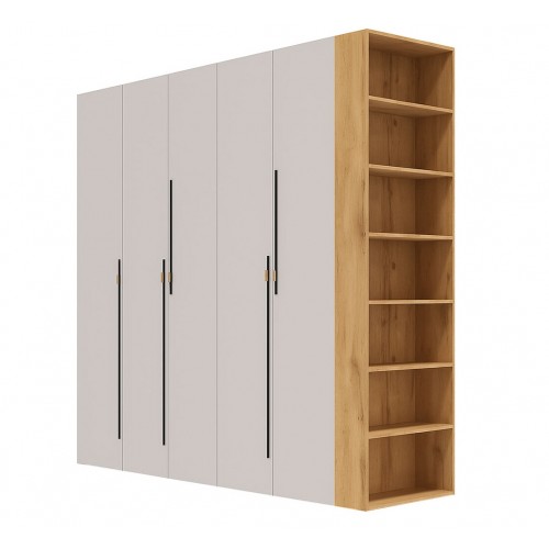 Шафа Світ Меблів Спейс п'ятидверна з боковими полицями 220х220х57 см, дуб аппалачі / кашемір