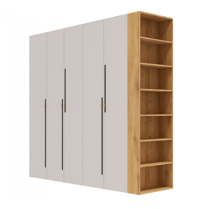 Шафа Світ Меблів Спейс п'ятидверна з боковими полицями 220х220х57 см, дуб аппалачі / кашемір