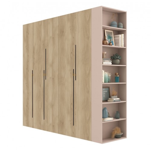 Шафа Світ Меблів Спейс п'ятидверна з боковими полицями 220х220х57 см, кашемір / дуб білий