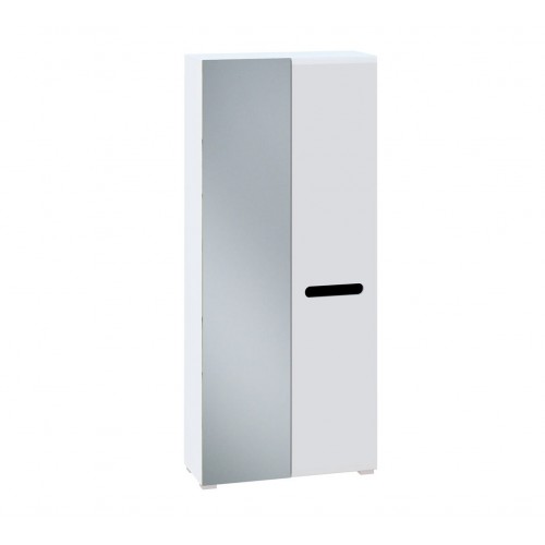 Шафа Світ Меблів Бянко 2-дверна з дзеркалом 90 см Біла з чорною вставкою