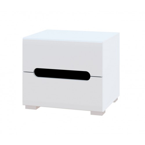 Тумба приліжкова Світ Меблів Бянко з 2 шухлядами 50 см Біла з чорною вставкою