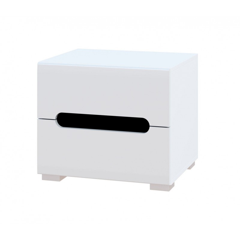 Тумба приліжкова Світ Меблів Бянко з 2 шухлядами 50 см Біла з чорною вставкою