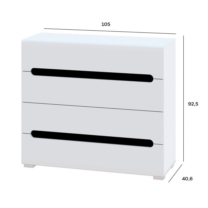 Комод Світ Меблів Бянко з 4 шухлядами 105 см Білий з чорною вставкою