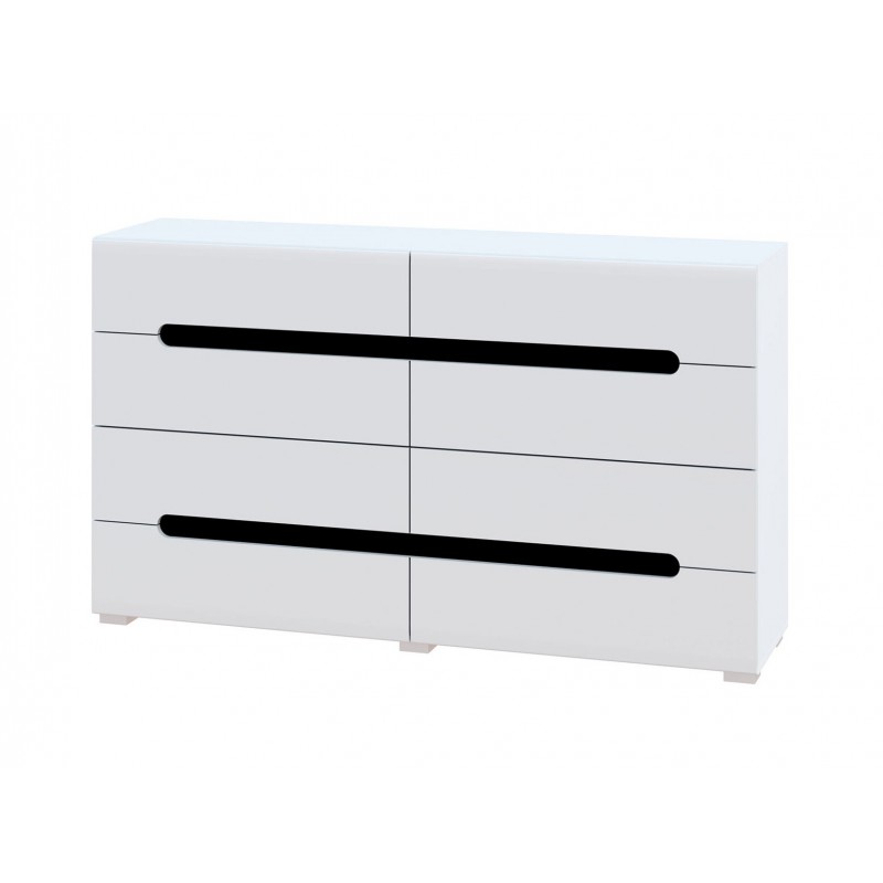 Комод Світ Меблів Бянко з 8 шухлядами 160 см Білий з чорною вставкою