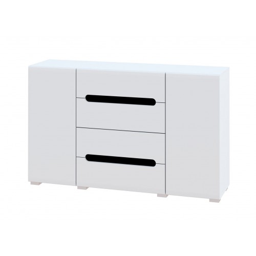 Комод Світ Меблів Бянко 2-дверний з 4 шухлядами 150 см, Білий з чорною вставкою