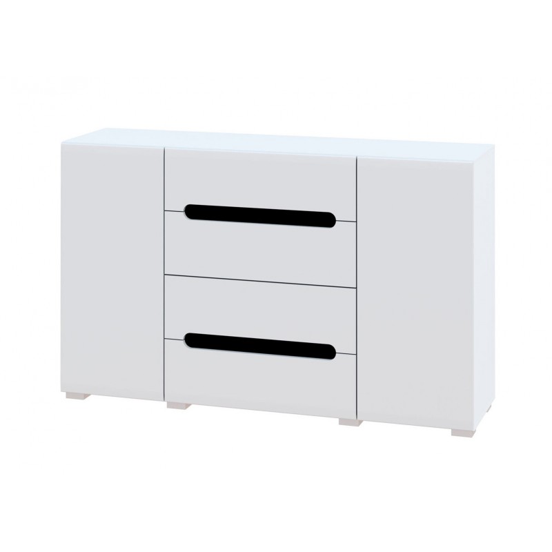 Комод Світ Меблів Бянко 2-дверний з 4 шухлядами 150 см, Білий з чорною вставкою
