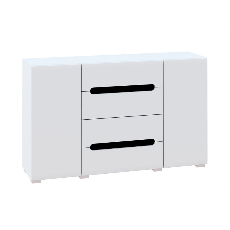 Комод Світ Меблів Бянко 2-дверний з 4 шухлядами 150 см, Білий з чорною вставкою