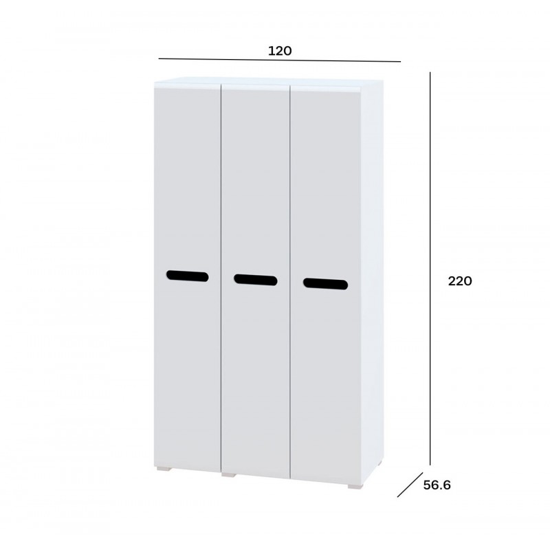 Шафа Світ Меблів Бянко 3-дверна 120 см, Біла з чорною вставкою