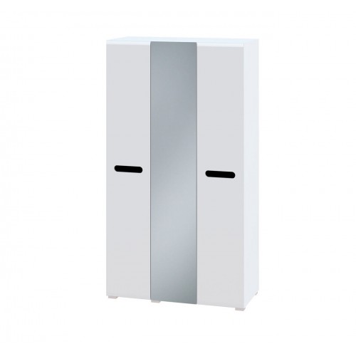 Шафа Світ Меблів Бянко 3-дверна з дзеркалом 120 см, Біла з чорною вставкою