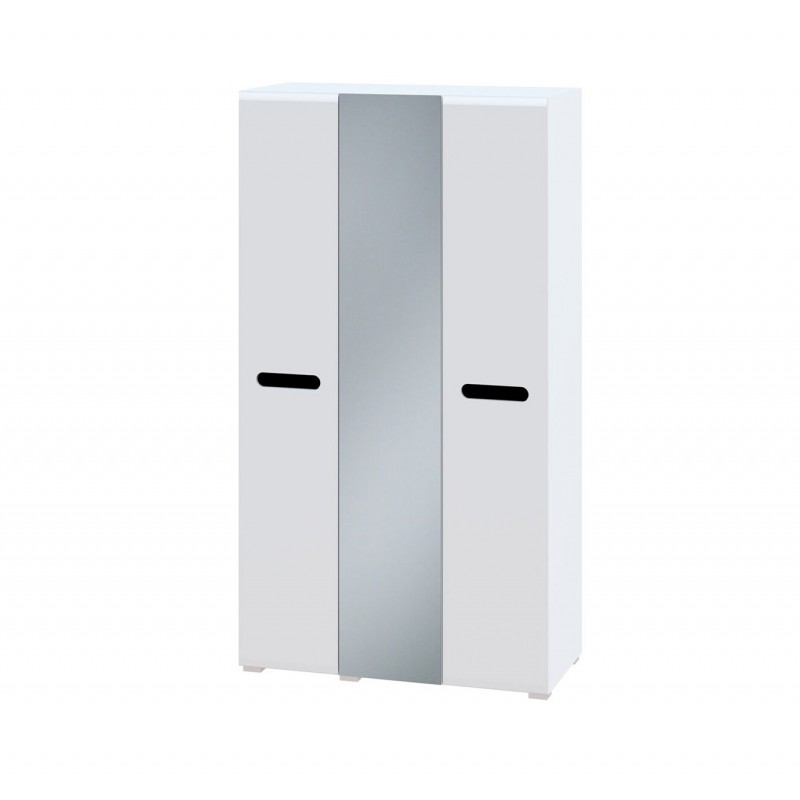 Шафа Світ Меблів Бянко 3-дверна з дзеркалом 120 см, Біла з чорною вставкою