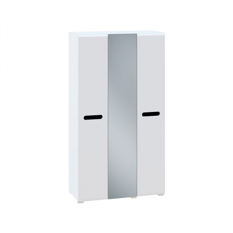 Шафа Світ Меблів Бянко 3-дверна з дзеркалом 120 см, Біла з чорною вставкою