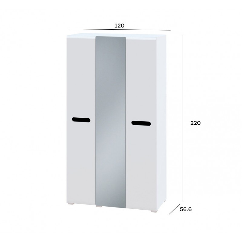 Шафа Світ Меблів Бянко 3-дверна з дзеркалом 120 см, Біла з чорною вставкою