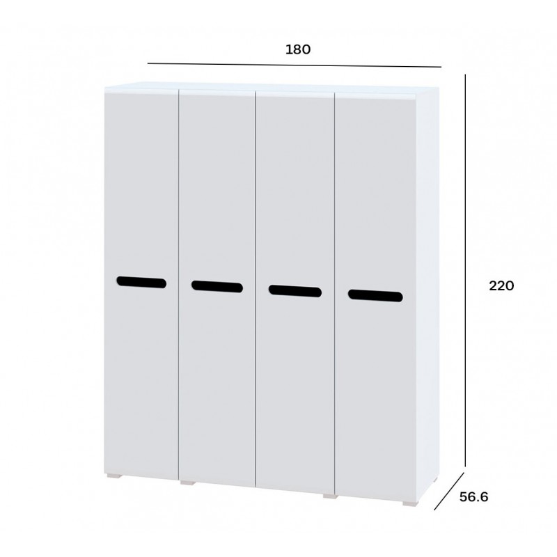 Шафа Світ Меблів Бянко 4-дверна 180 см, Біла з чорною вставкою