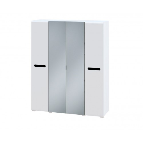 Шафа Світ Меблів Бянко 4-дверна з дзеркалом 180 см, Біла з чорною вставкою