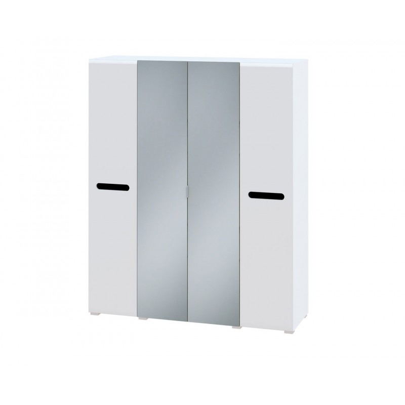 Шафа Світ Меблів Бянко 4-дверна з дзеркалом 180 см, Біла з чорною вставкою