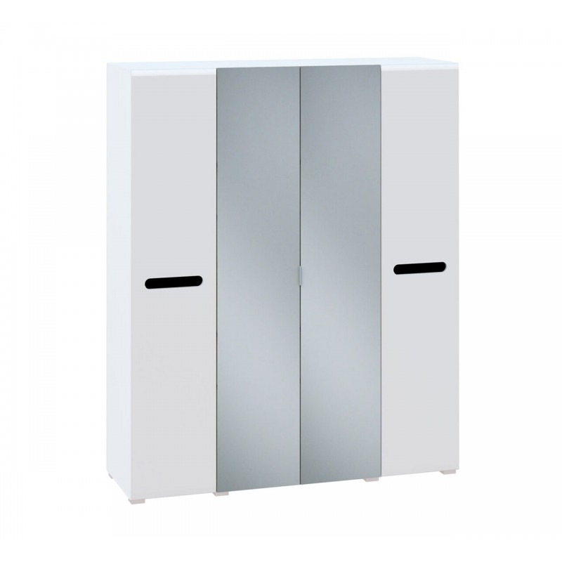 Шафа Світ Меблів Бянко 4-дверна з дзеркалом 180 см, Біла з чорною вставкою