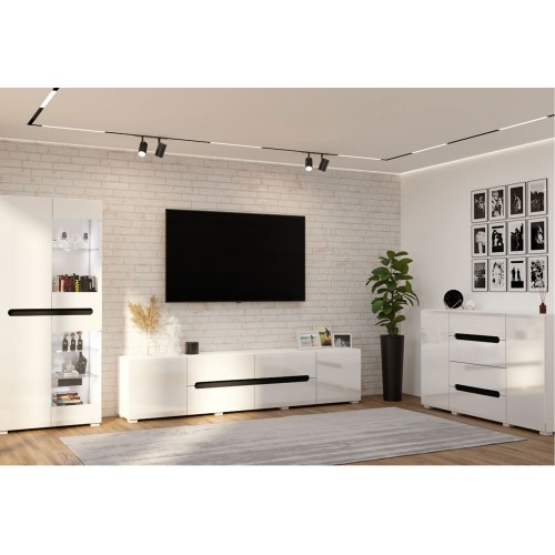 Комплект у вітальню Світ Меблів Бянко Білий з чорною вставкою