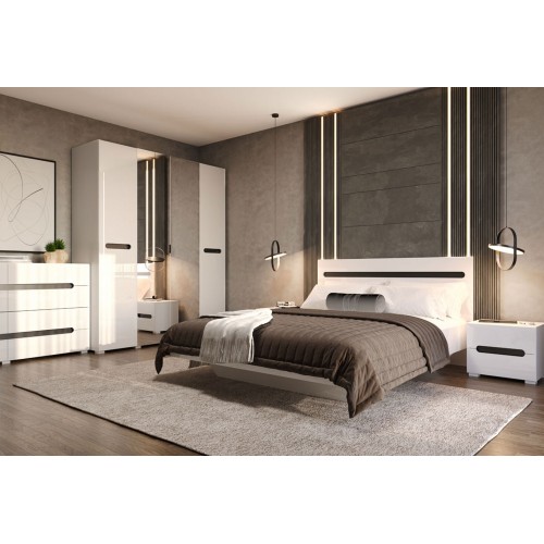 Спальня Світ Меблів Бянко з шафою 4-дверною та ліжком 160х200 см, Біла з чорною вставкою