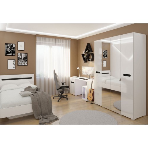 Дитяча Світ Меблів Бянко з шафою 4-дверною та ліжком 120х200 см, Біла з чорною вставкою