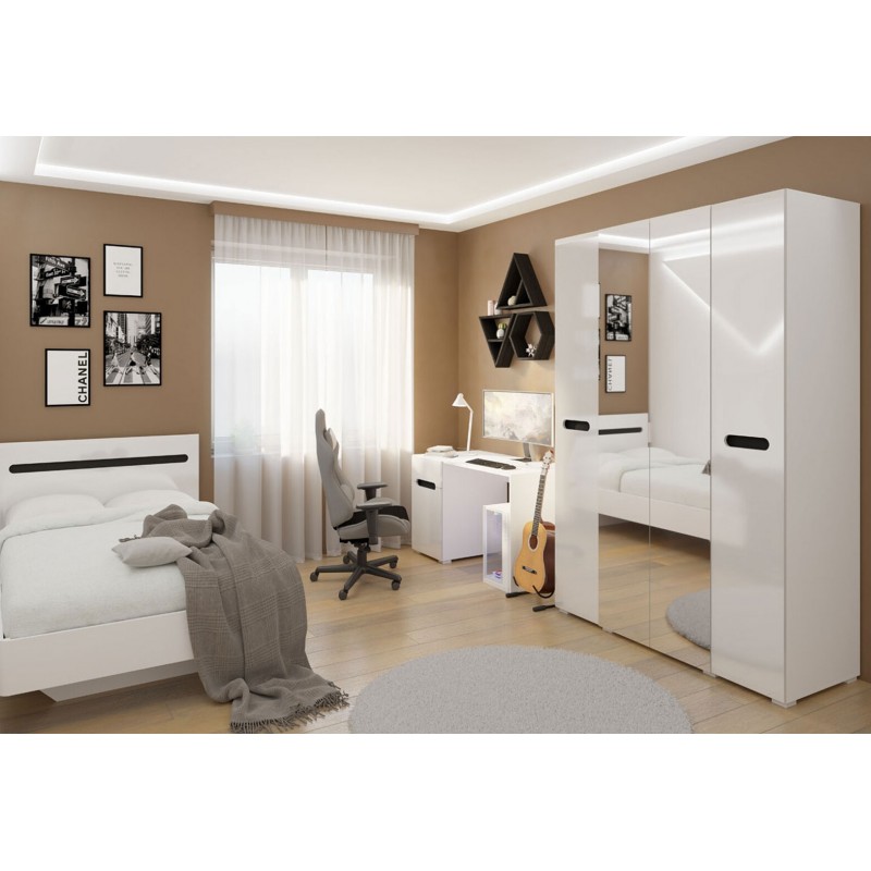 Дитяча Світ Меблів Бянко з шафою 4-дверною та ліжком 120х200 см, Біла з чорною вставкою