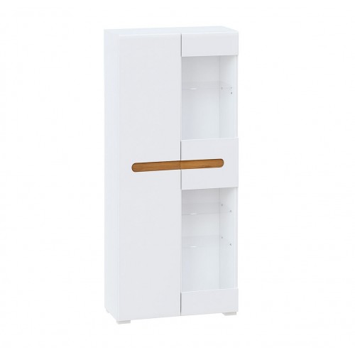 Шафа-вітрина Світ Меблів Бянко 80 см Біла з вставкою дуб аппалачі