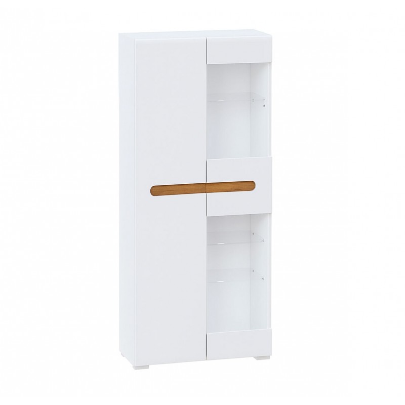 Шафа-вітрина Світ Меблів Бянко 80 см Біла з вставкою дуб аппалачі