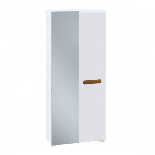 Шафа Світ Меблів Бянко 2-дверна з дзеркалом 90 см Біла з вставкою дуб аппалачі