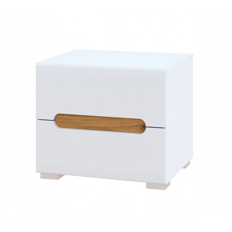 Тумба приліжкова Світ Меблів Бянко з 2 шухлядами 50 см Біла з вставкою дуб аппалачі